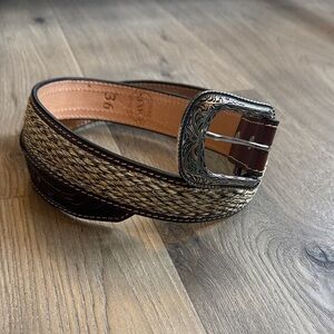 Woven Leather Belt with Silver Buckle handmade in Mexico genuine leather